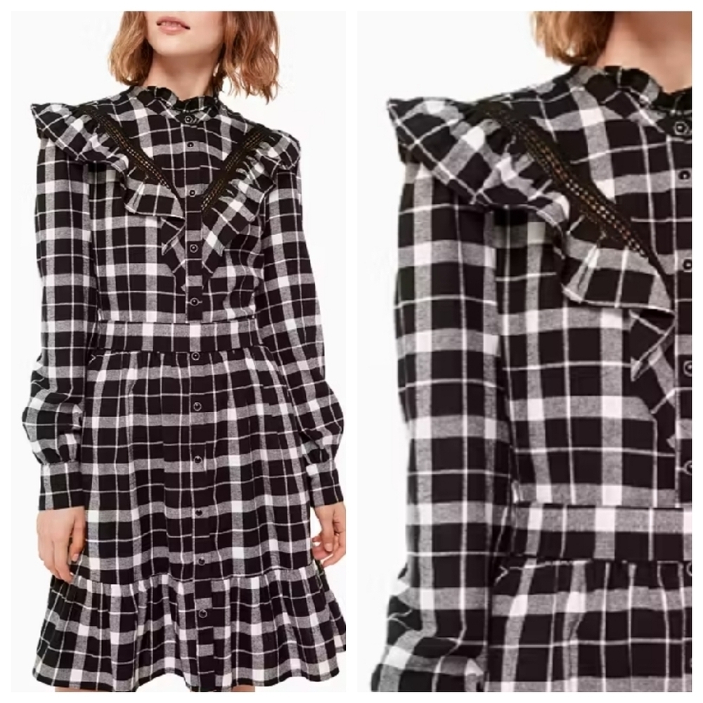 Kate Spade XS Rustic Plaid Flannel Ruffle Belted Dress